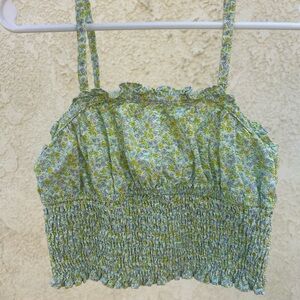 Zara Green Floral Smocked Kids Tank Top